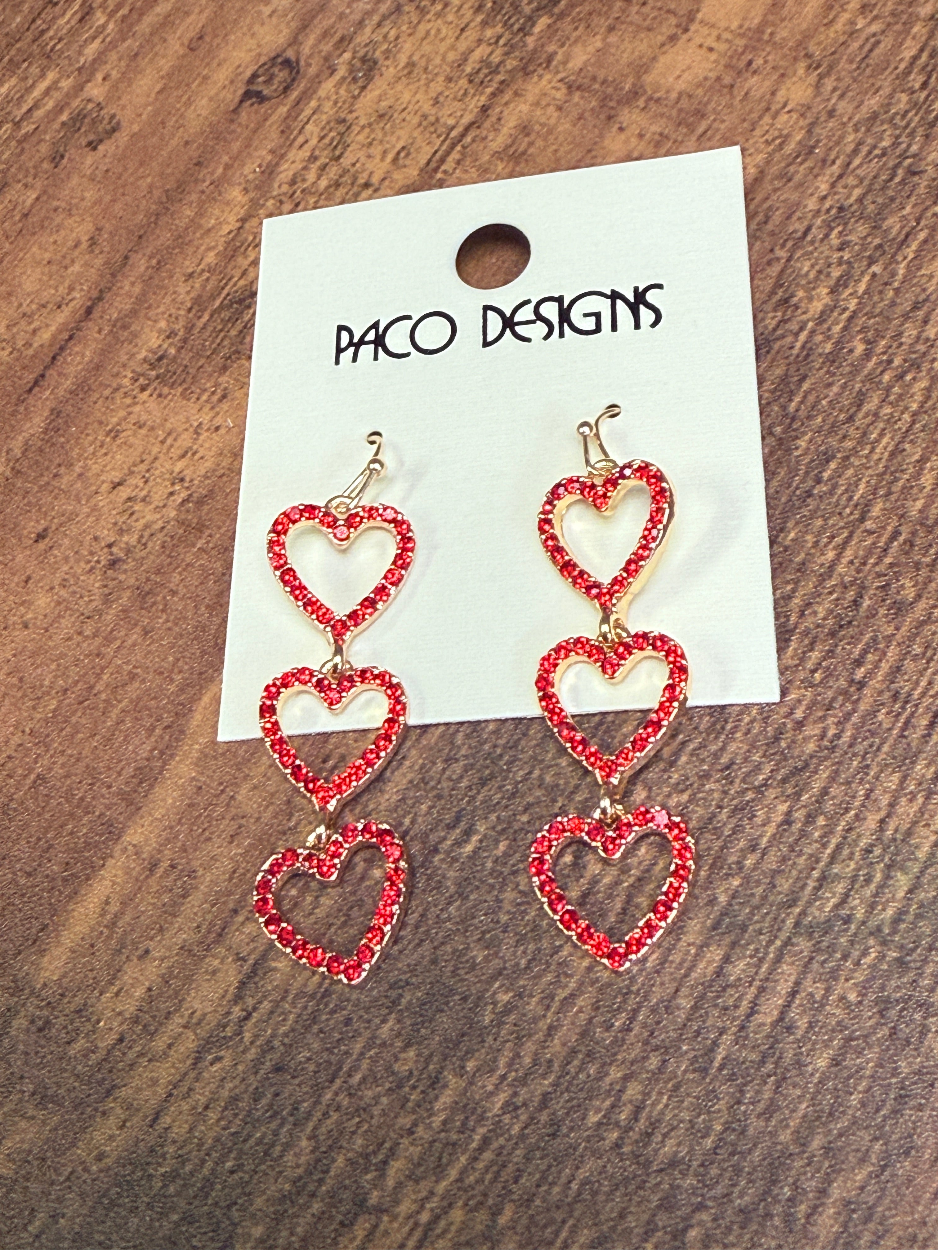 3 Heart Rhinestone Dangle Earrings
