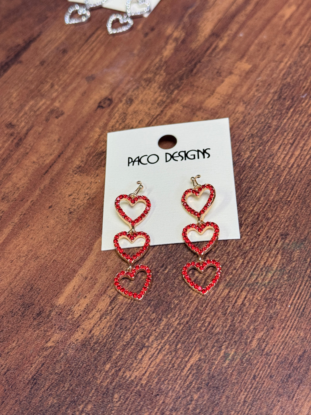 3 Heart Rhinestone Dangle Earrings
