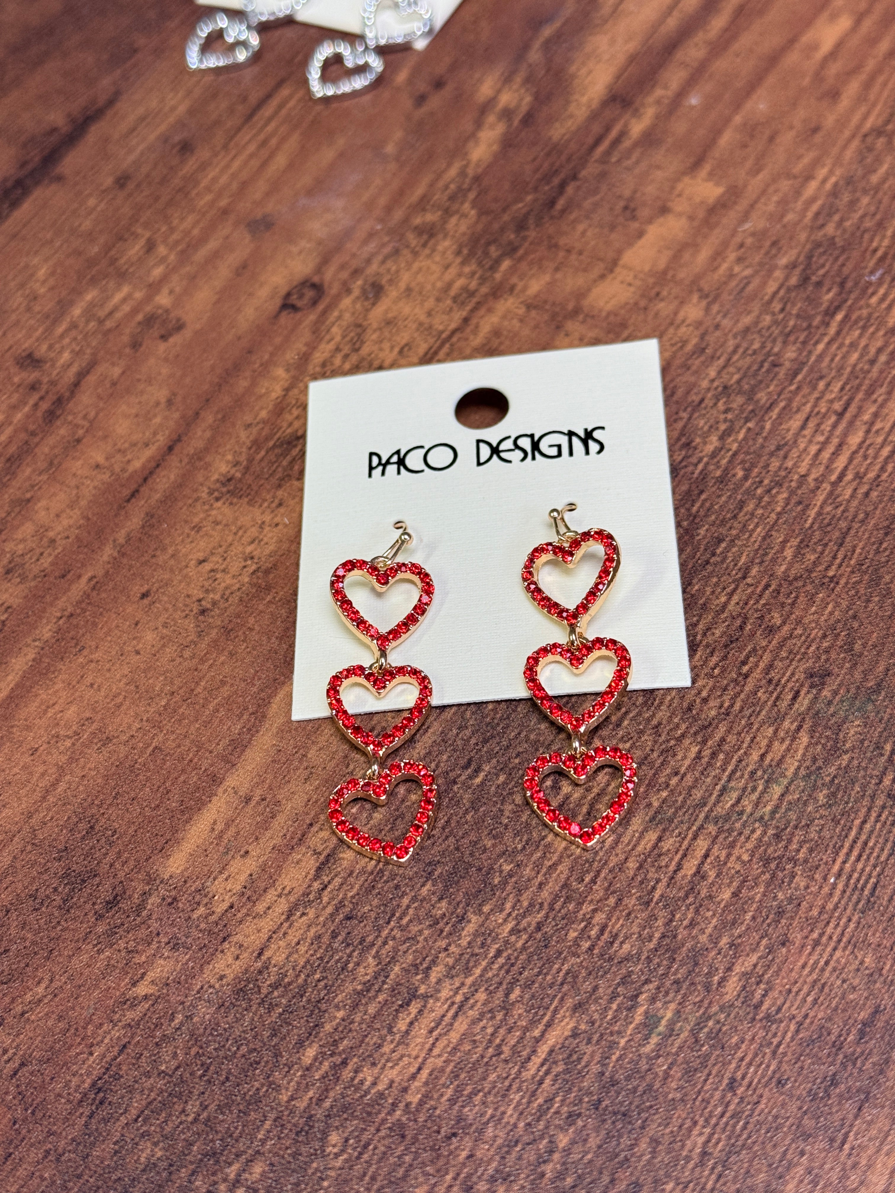 3 Heart Rhinestone Dangle Earrings