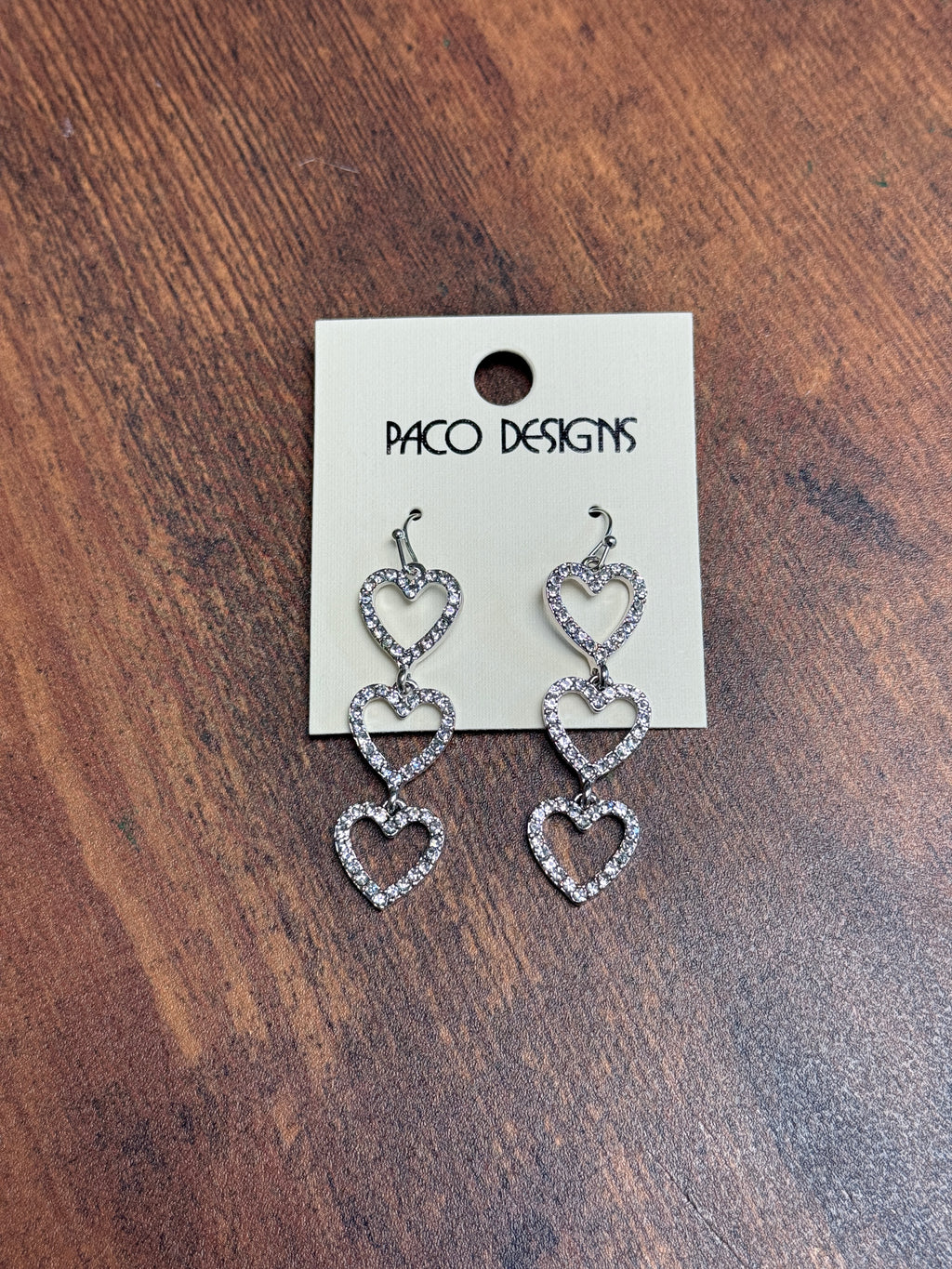 3 Heart Rhinestone Dangle Earrings