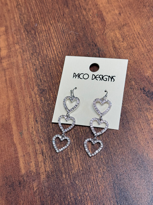 3 Heart Rhinestone Dangle Earrings