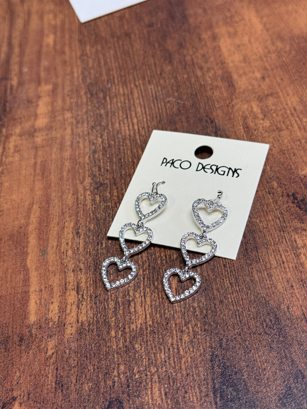 3 Heart Rhinestone Dangle Earrings