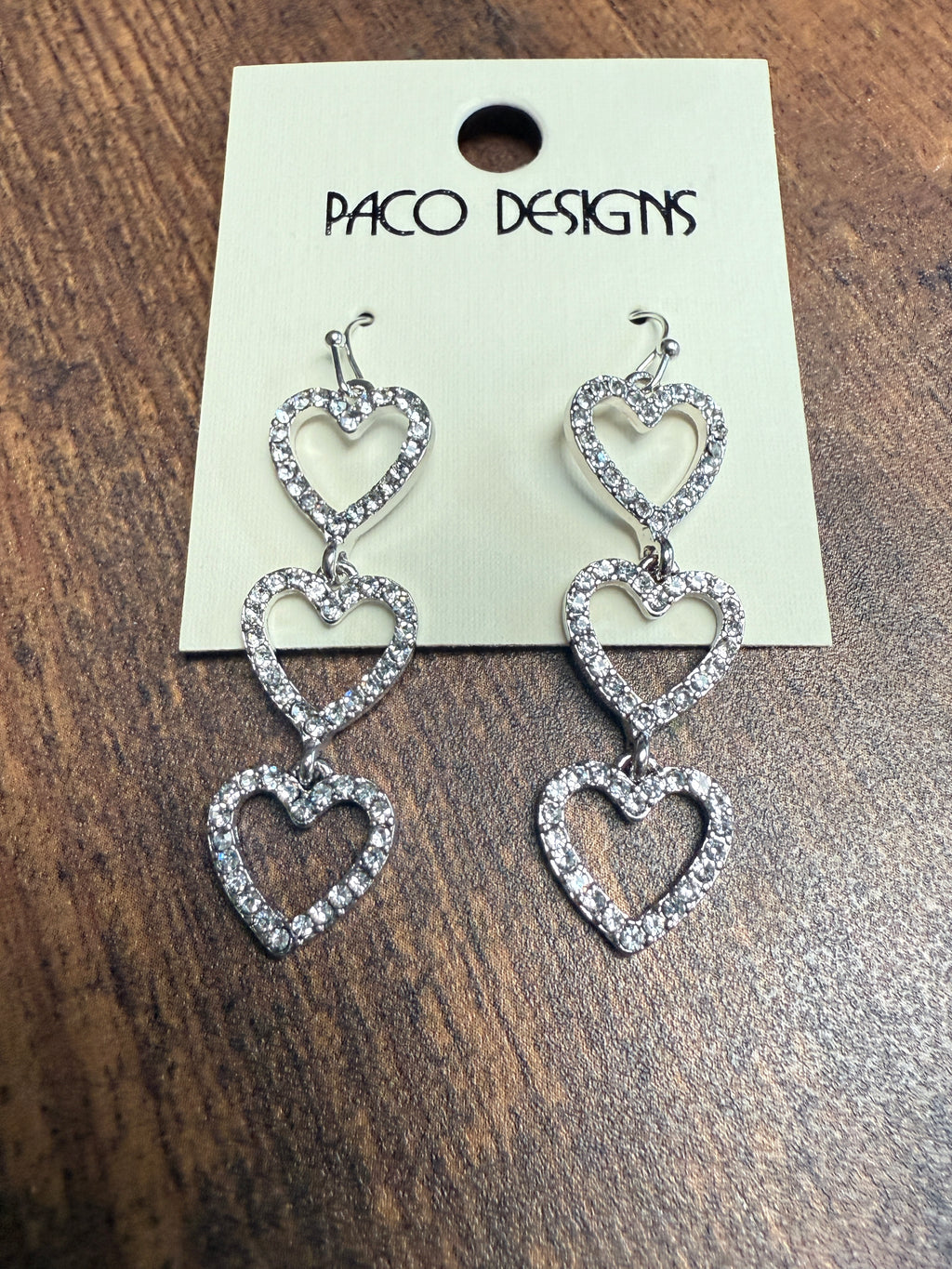 3 Heart Rhinestone Dangle Earrings