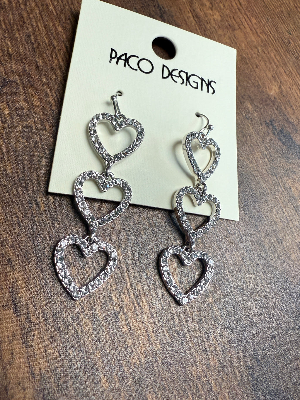 3 Heart Rhinestone Dangle Earrings