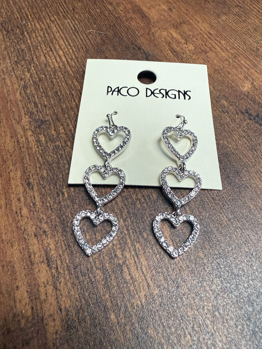 3 Heart Rhinestone Dangle Earrings
