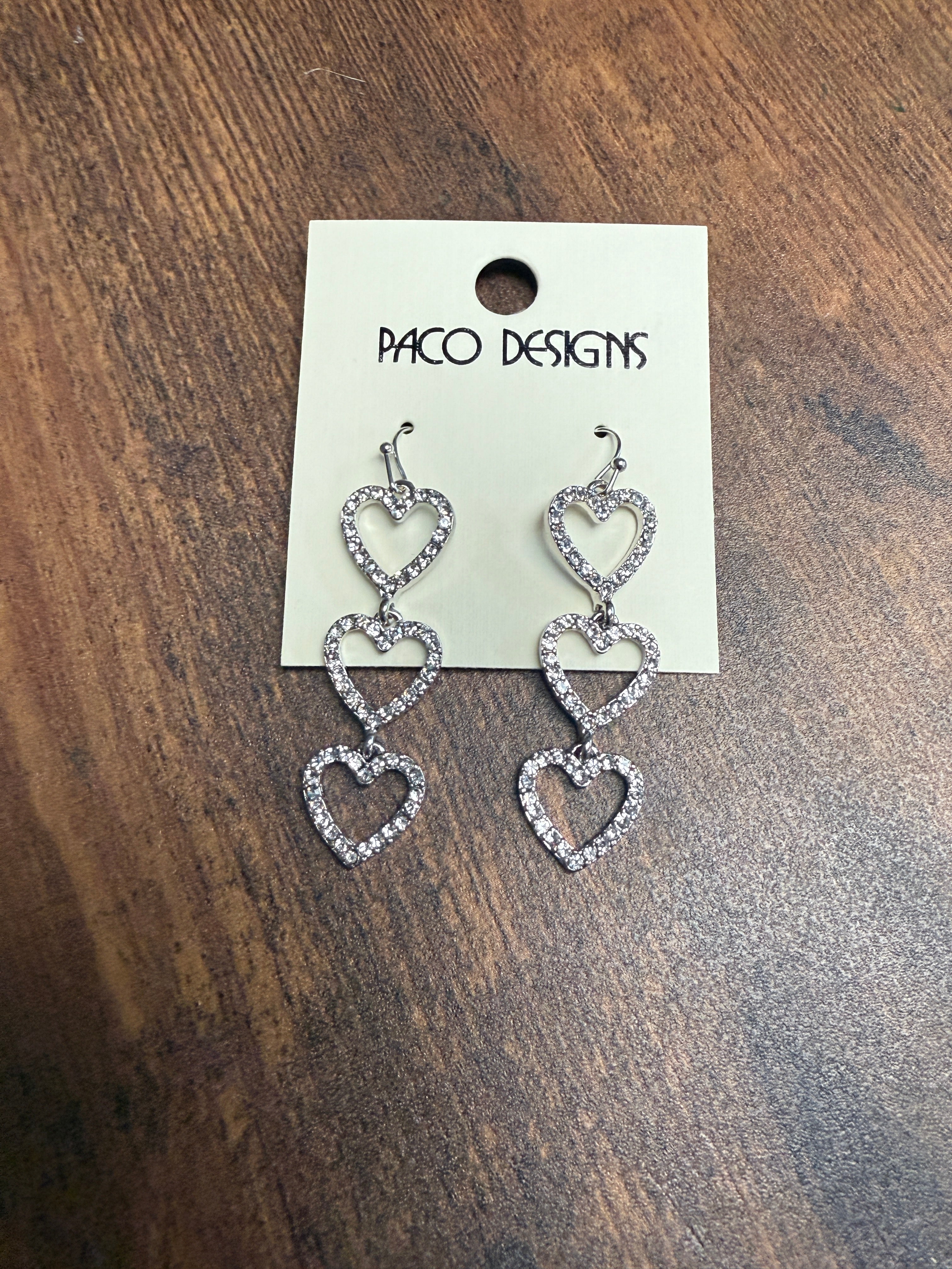 3 Heart Rhinestone Dangle Earrings