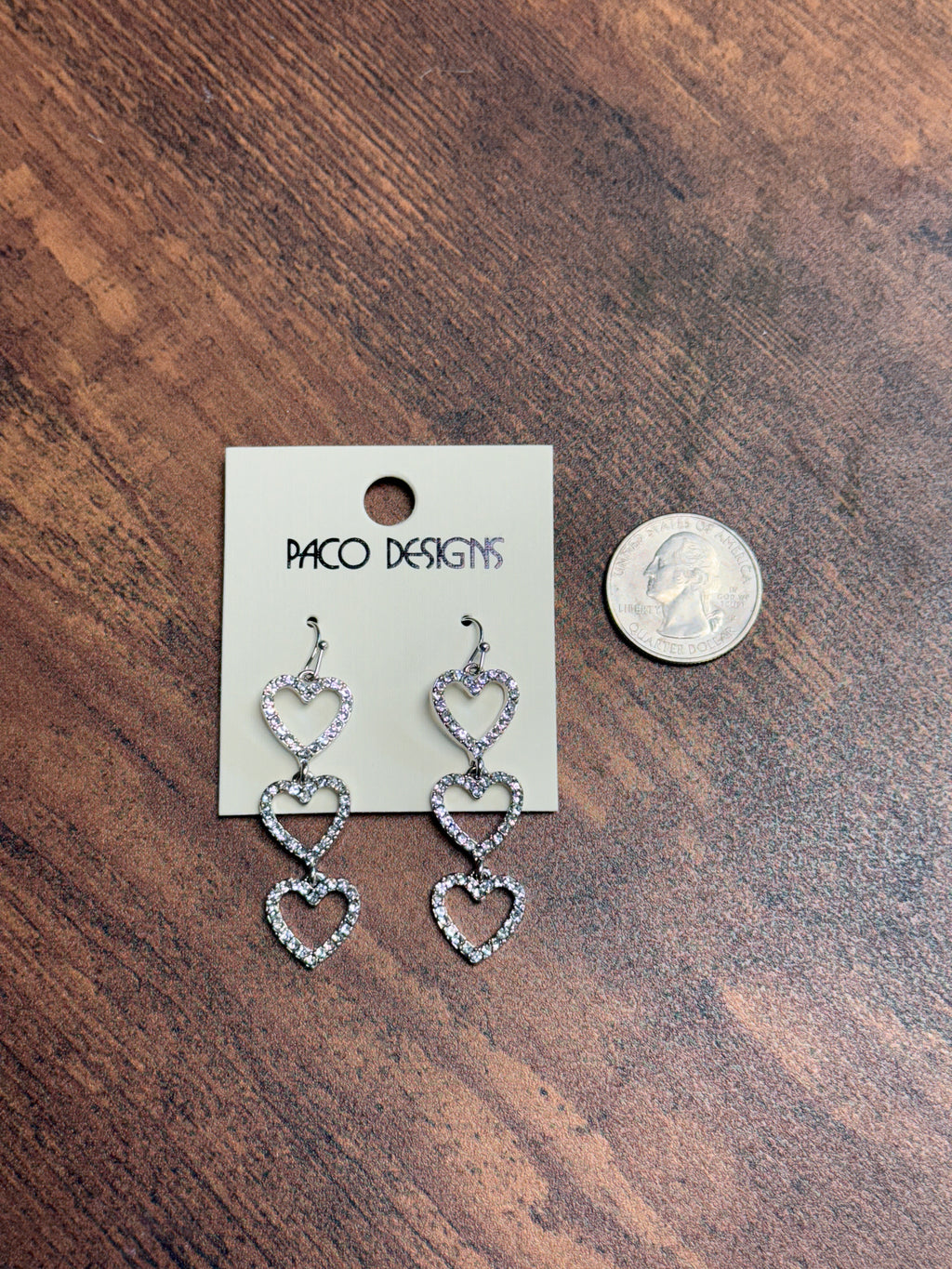 3 Heart Rhinestone Dangle Earrings