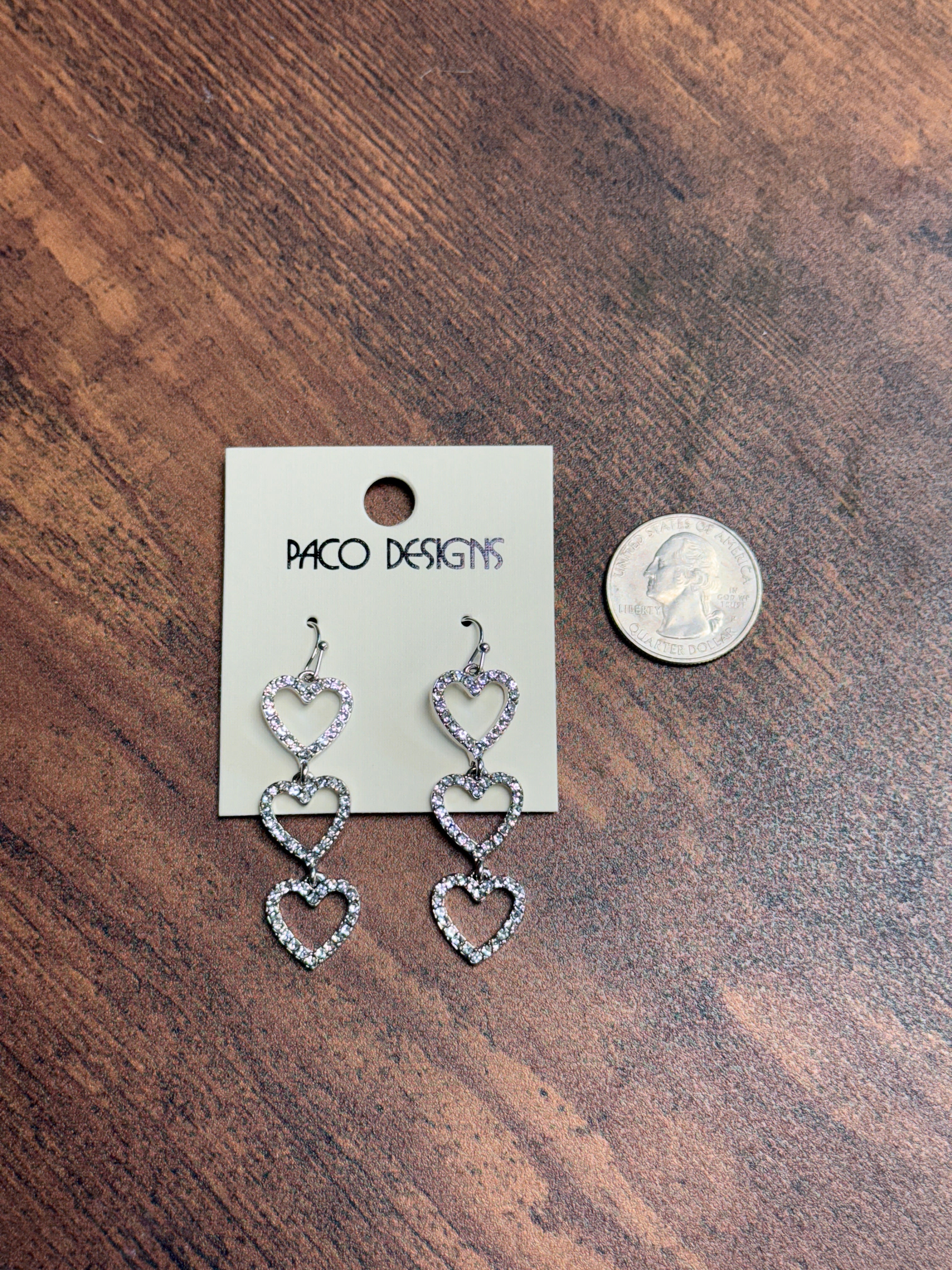 3 Heart Rhinestone Dangle Earrings