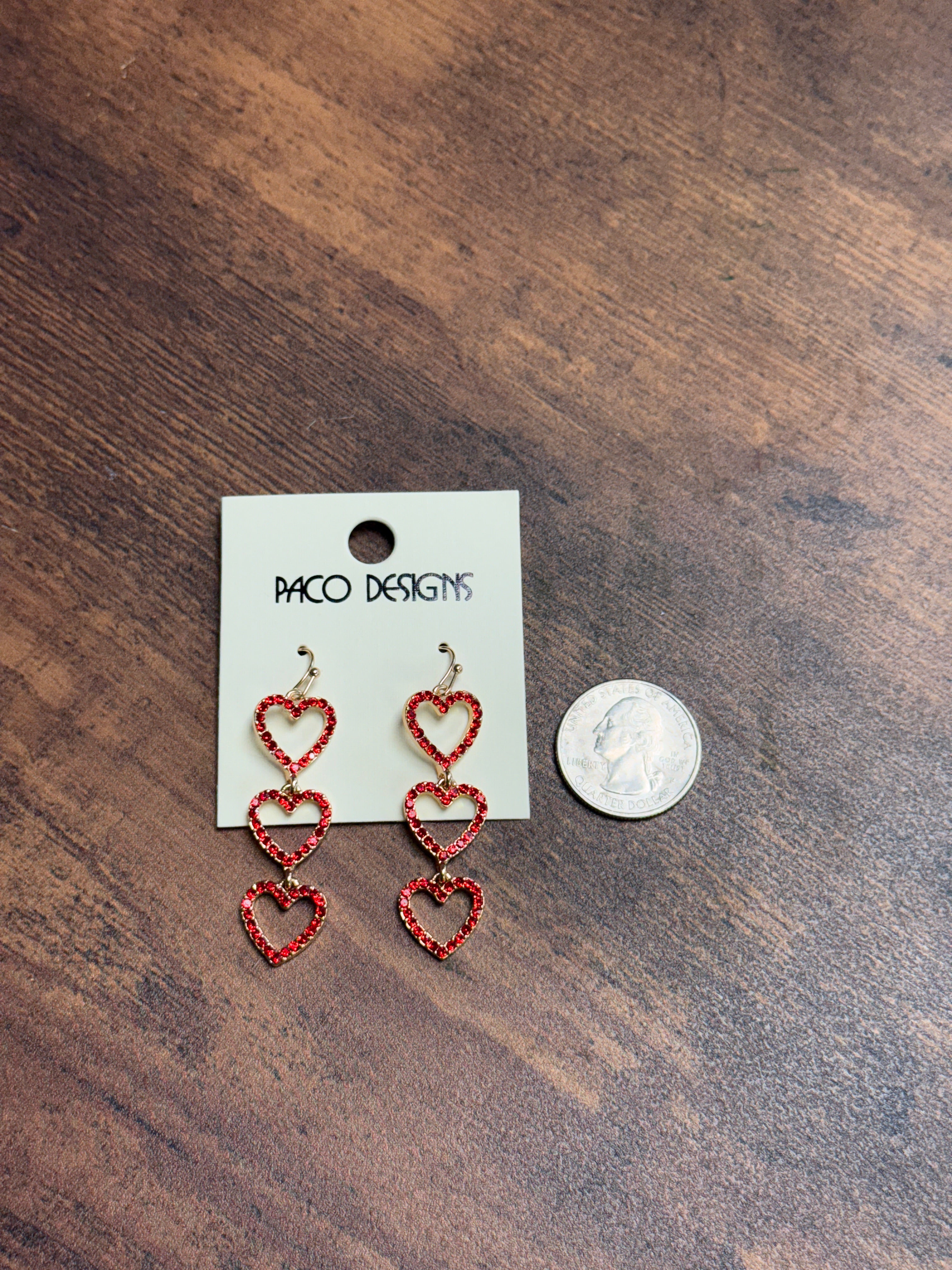 3 Heart Rhinestone Dangle Earrings