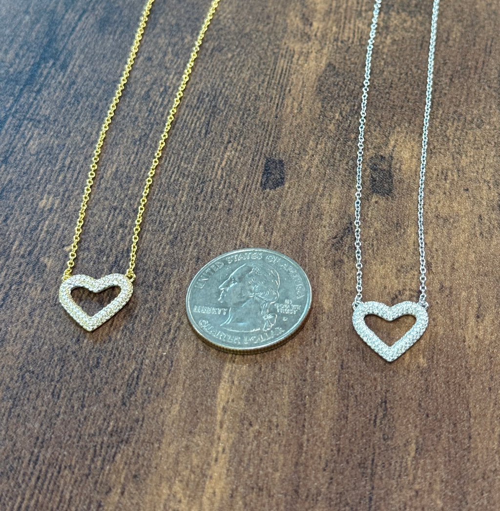Sterling Silver CZ Studded Heart Necklace
