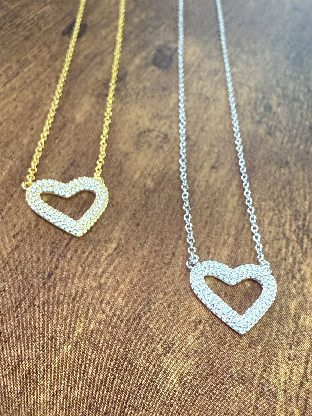 Sterling Silver CZ Studded Heart Necklace