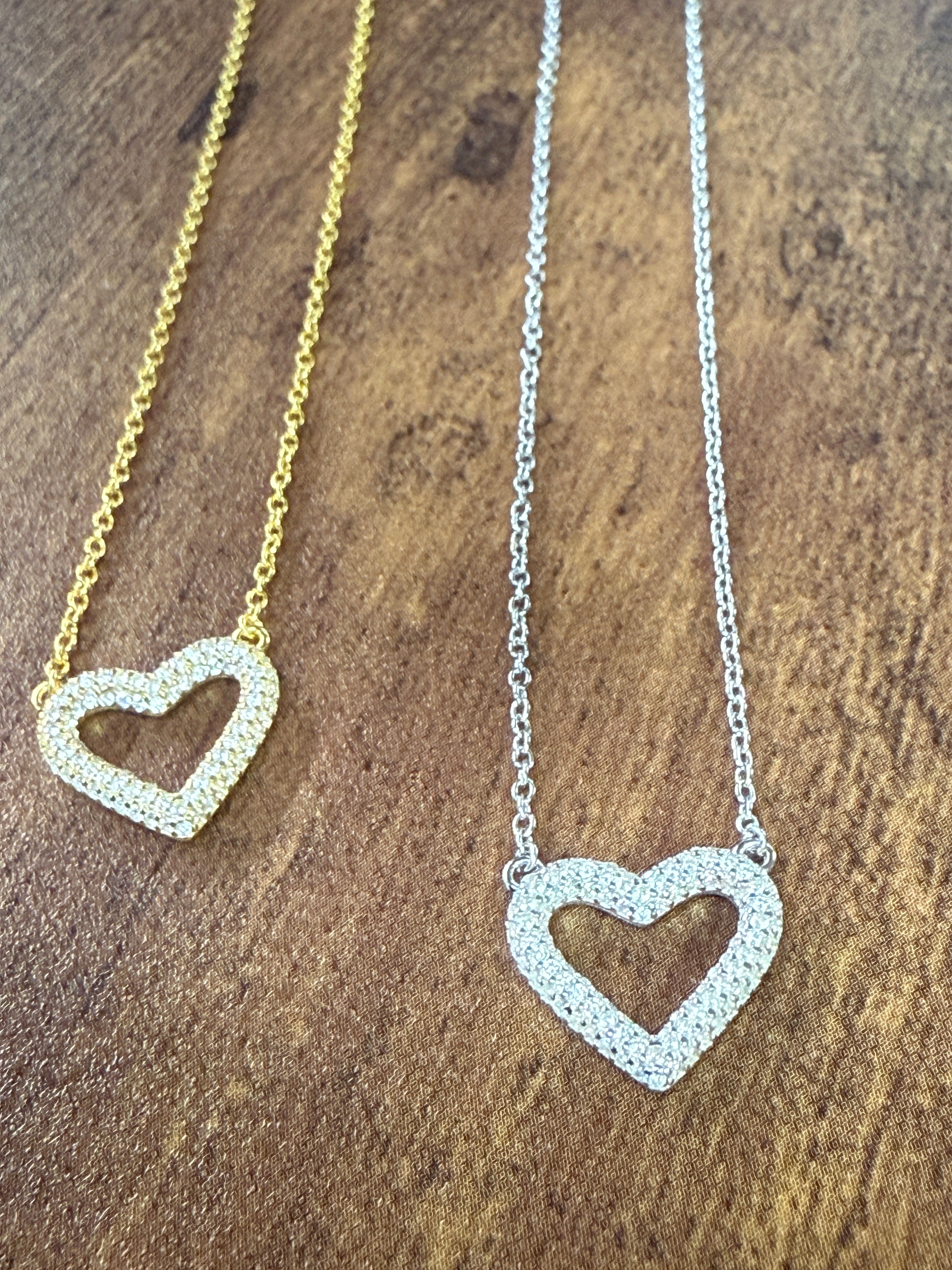 Sterling Silver CZ Studded Heart Necklace