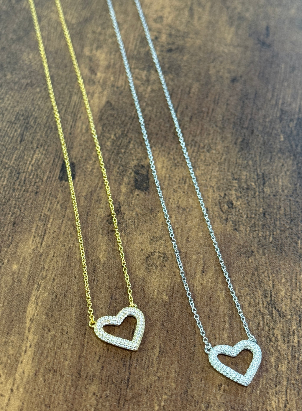 Sterling Silver CZ Studded Heart Necklace