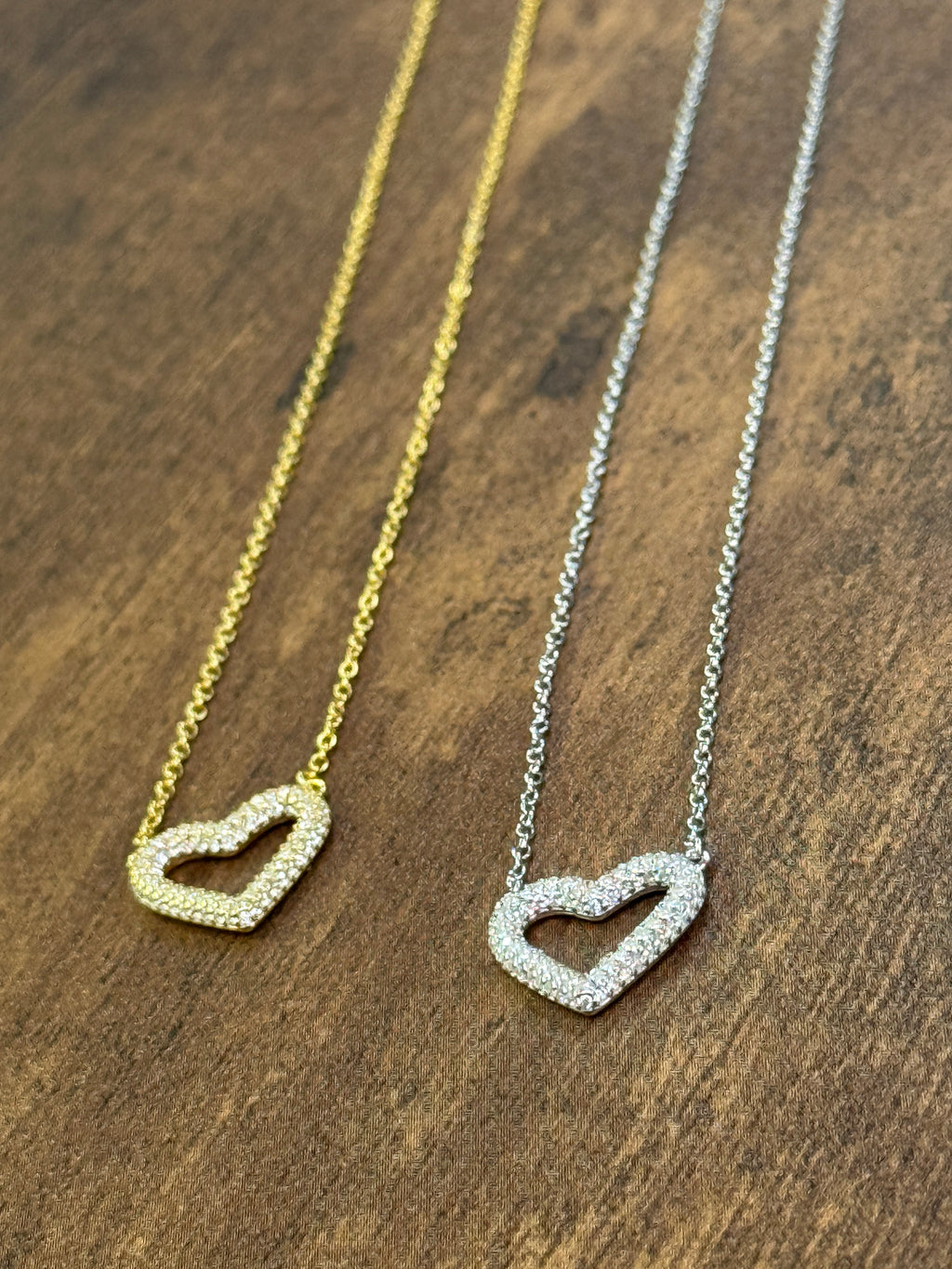 Sterling Silver CZ Studded Heart Necklace