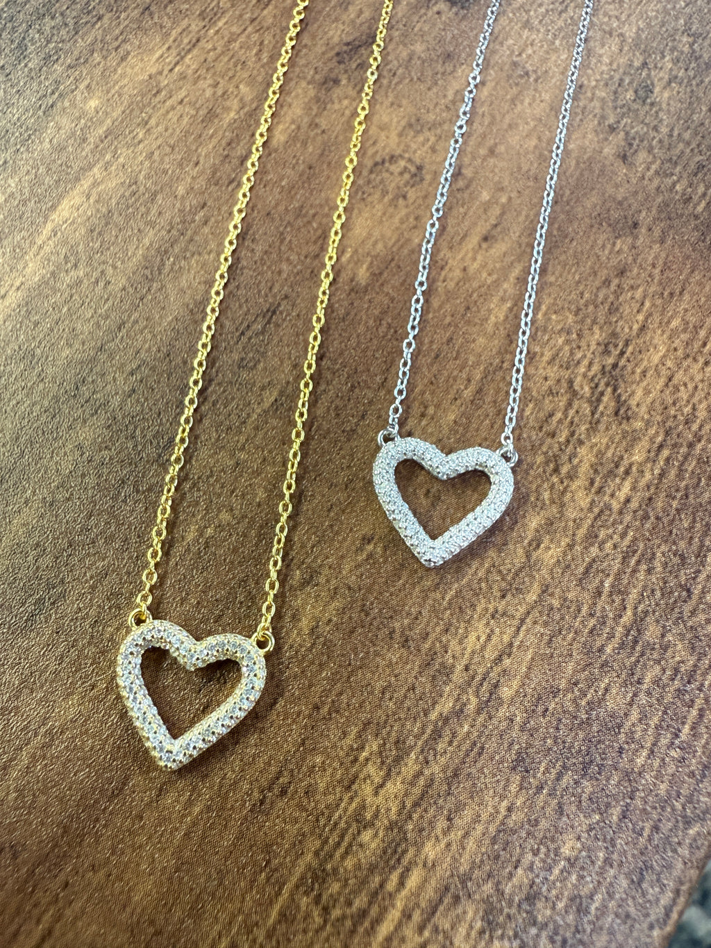 Sterling Silver CZ Studded Heart Necklace