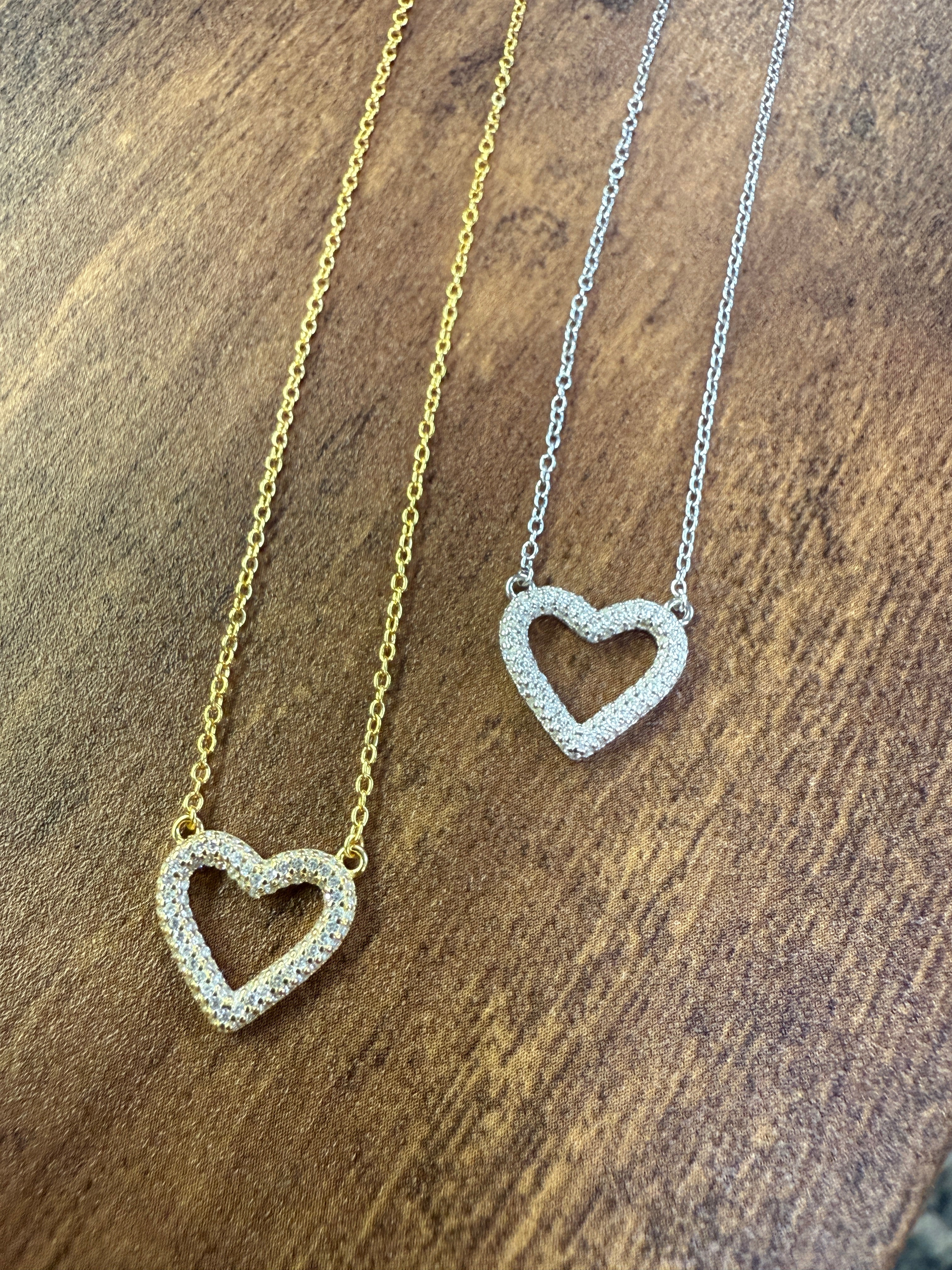 Sterling Silver CZ Studded Heart Necklace