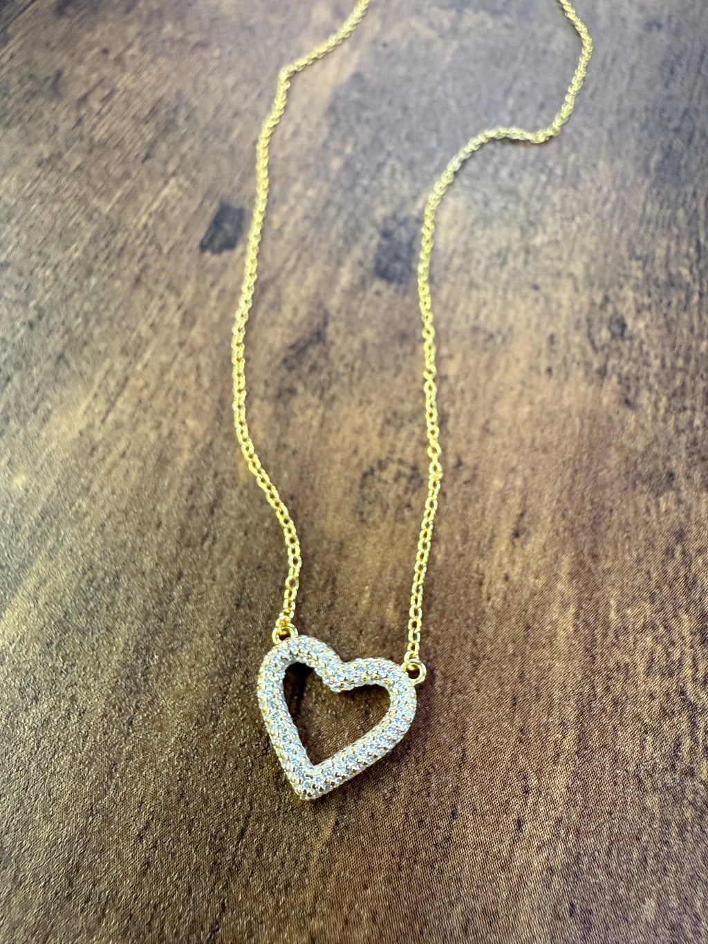 Sterling Silver CZ Studded Heart Necklace