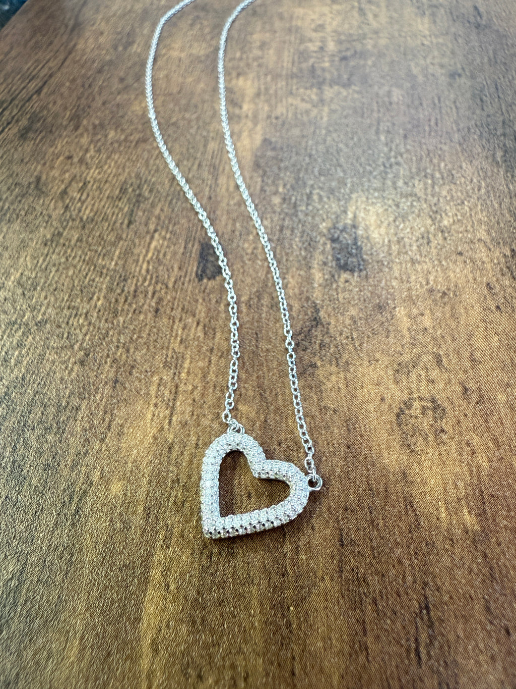 Sterling Silver CZ Studded Heart Necklace