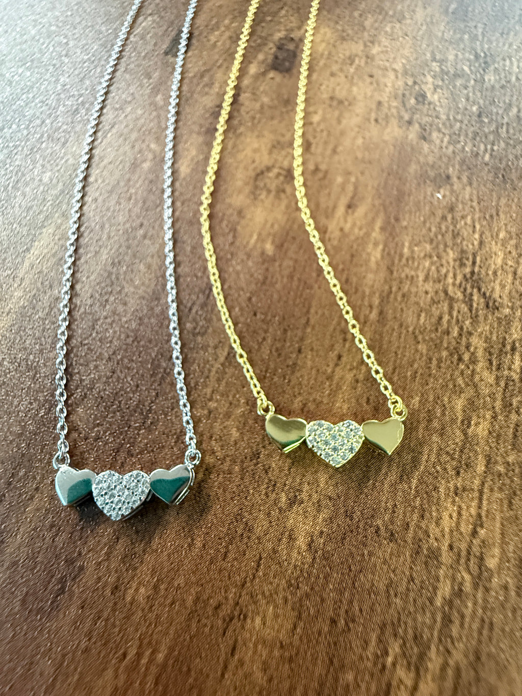 Sterling Silver Heart Trio Necklace