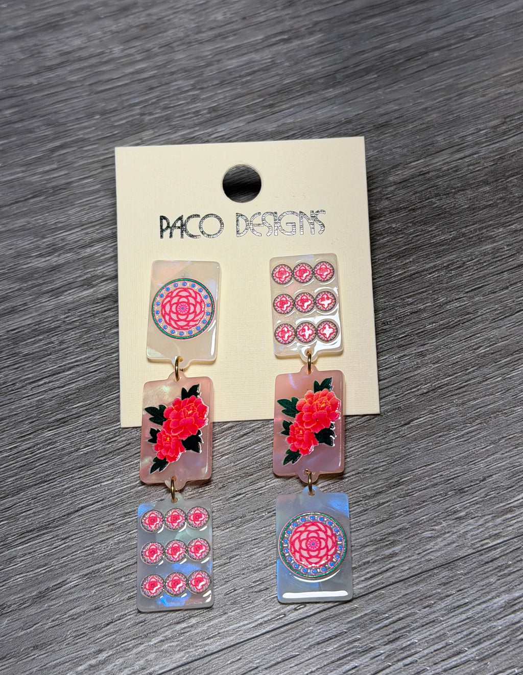 Acrylic Mahjong Inspired Post Dangle Earrings