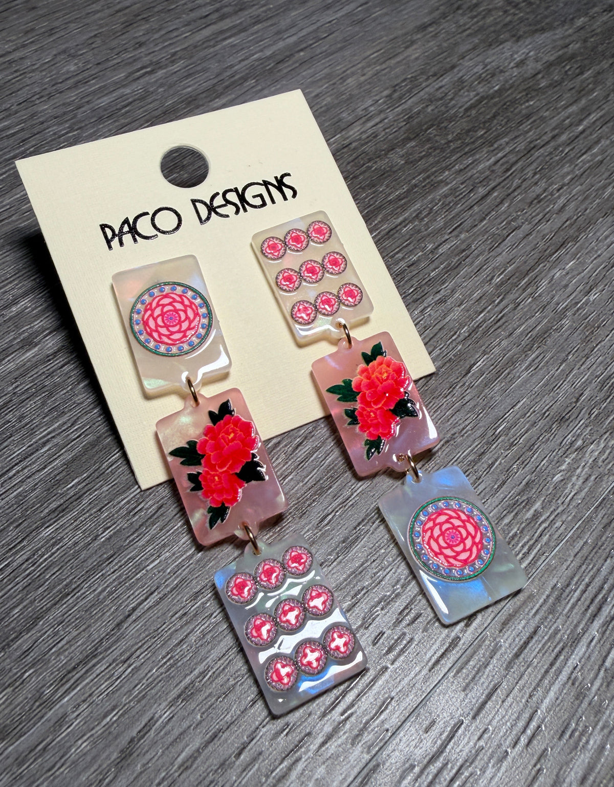 Acrylic Mahjong Inspired Post Dangle Earrings