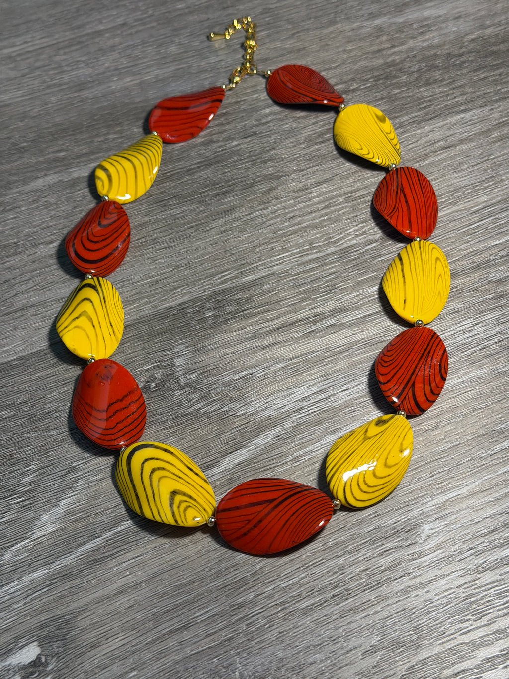 Red & Yellow Black Swirly Beaded Necklace
