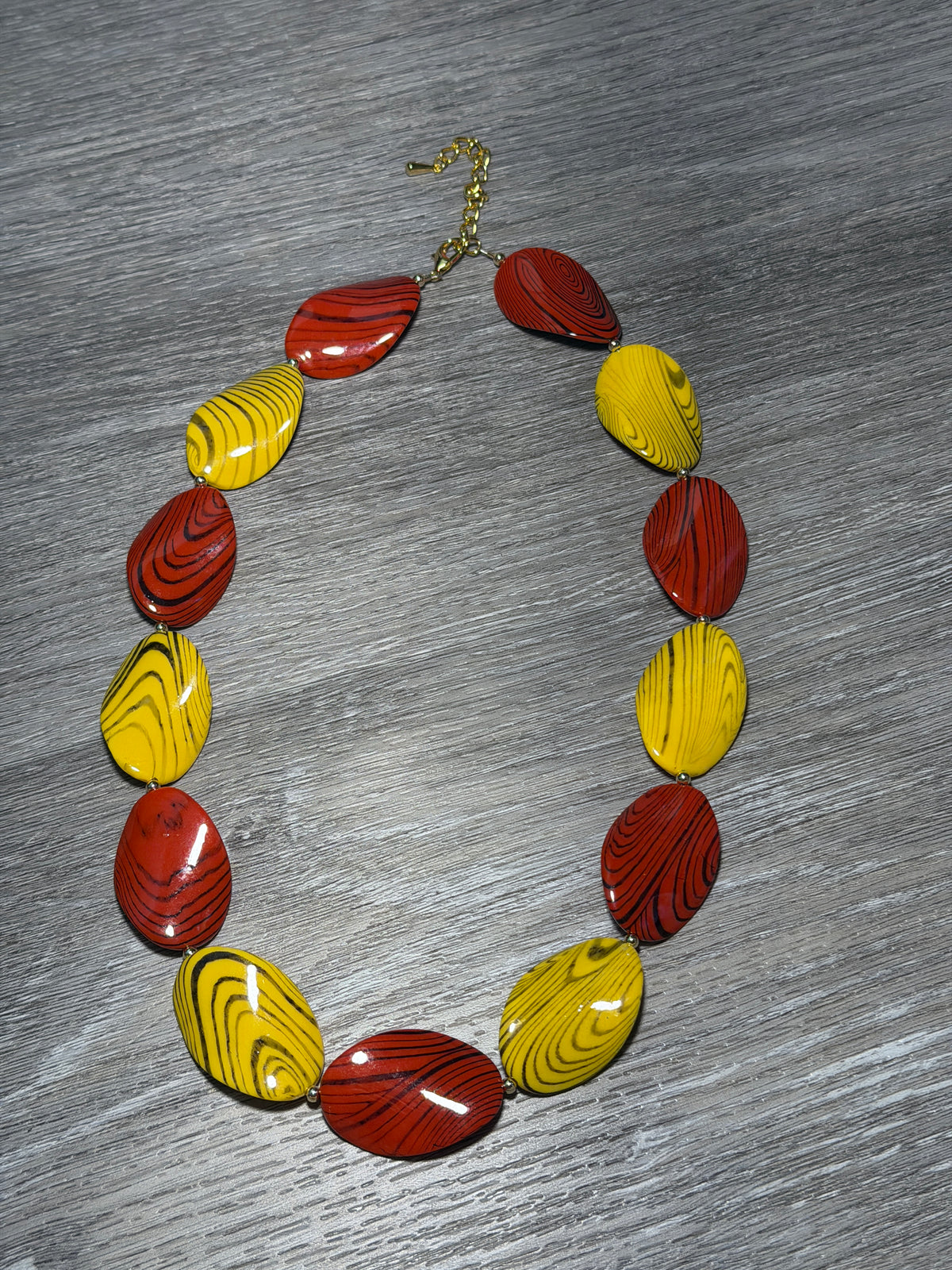 Red & Yellow Black Swirly Beaded Necklace
