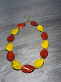 Red & Yellow Black Swirly Beaded Necklace