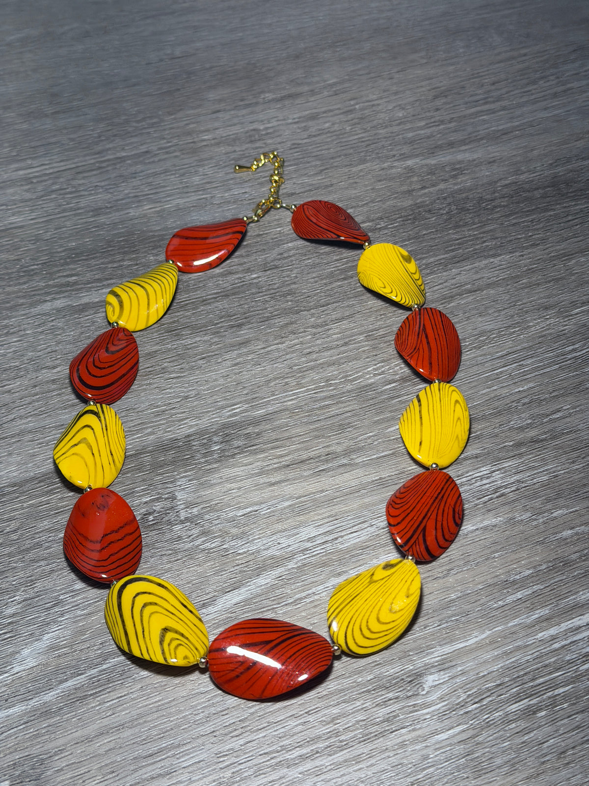 Red & Yellow Black Swirly Beaded Necklace