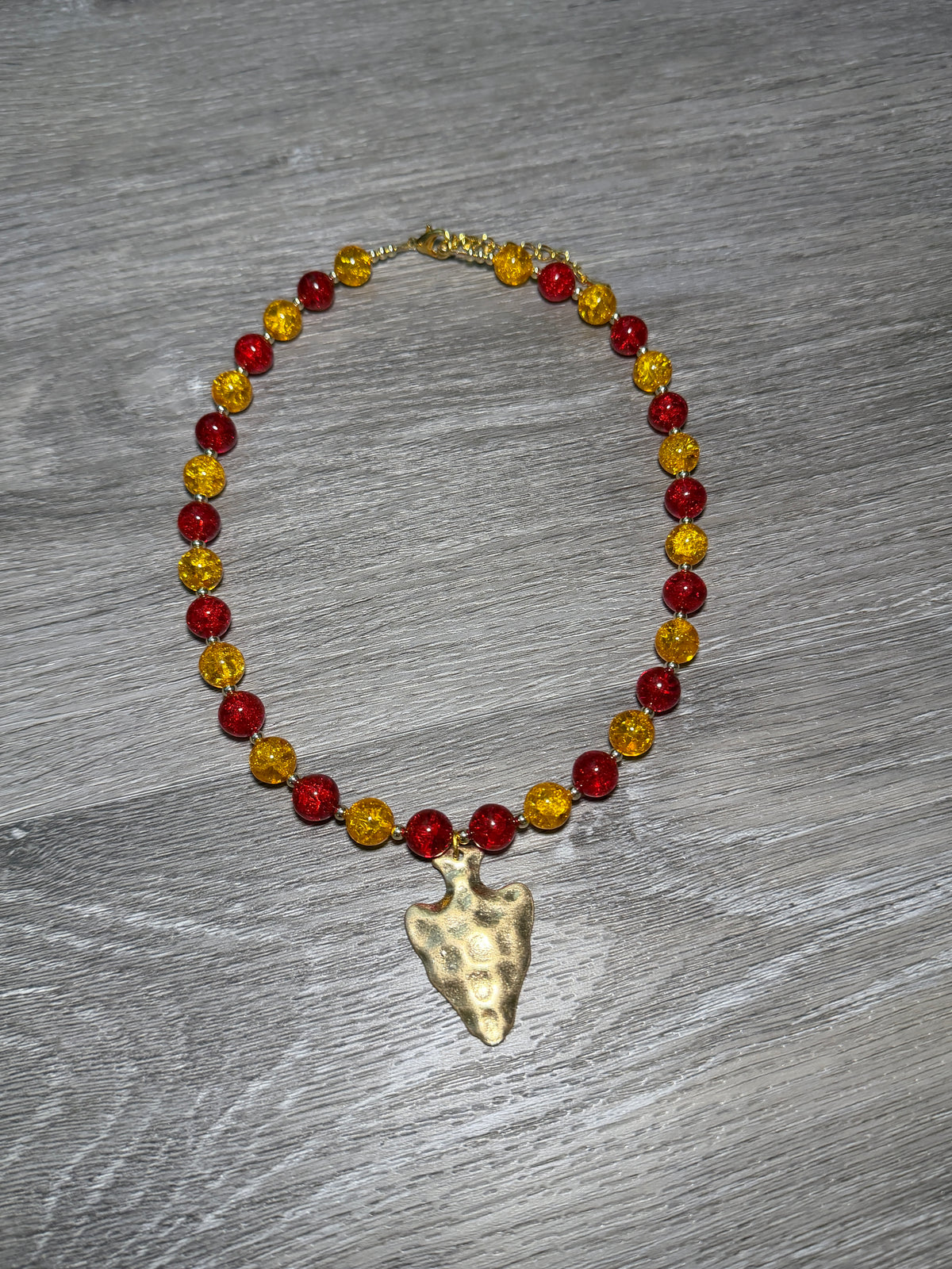 Arrowhead Pendant Red & Yellow Beaded Necklace
