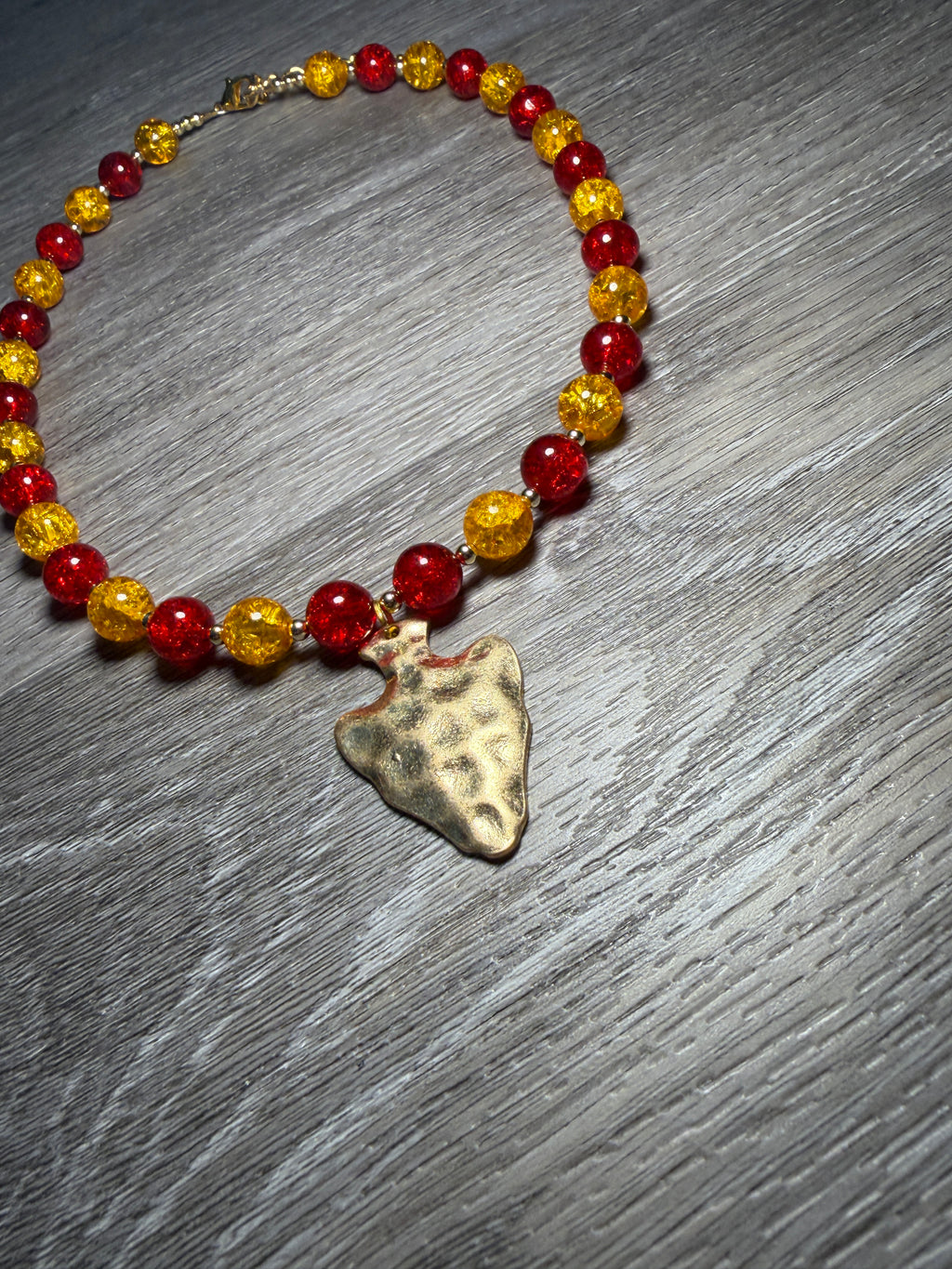 Arrowhead Pendant Red & Yellow Beaded Necklace