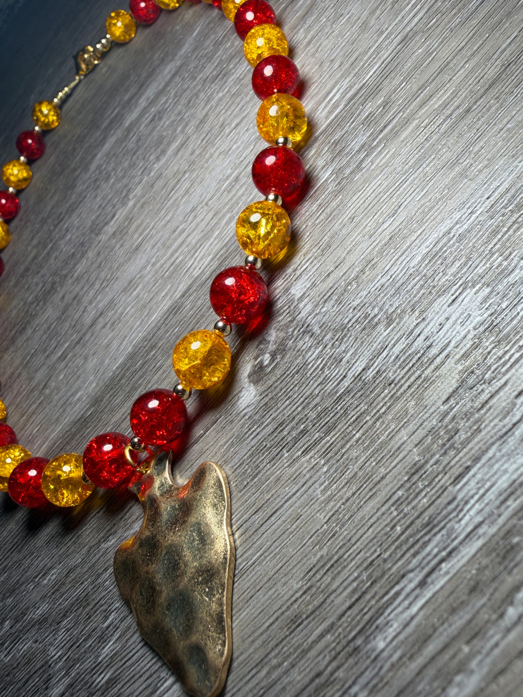 Arrowhead Pendant Red & Yellow Beaded Necklace