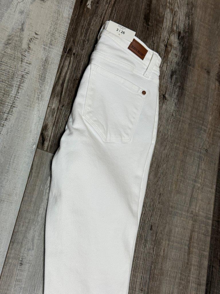 White Judy Blue Capris- Mid Rise