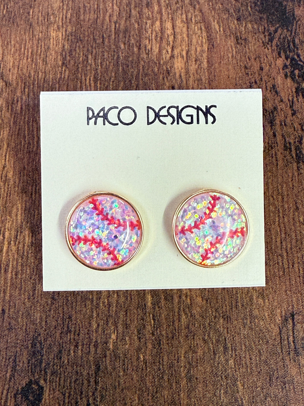 Baseball Stud Earrings with Glitter Flecks