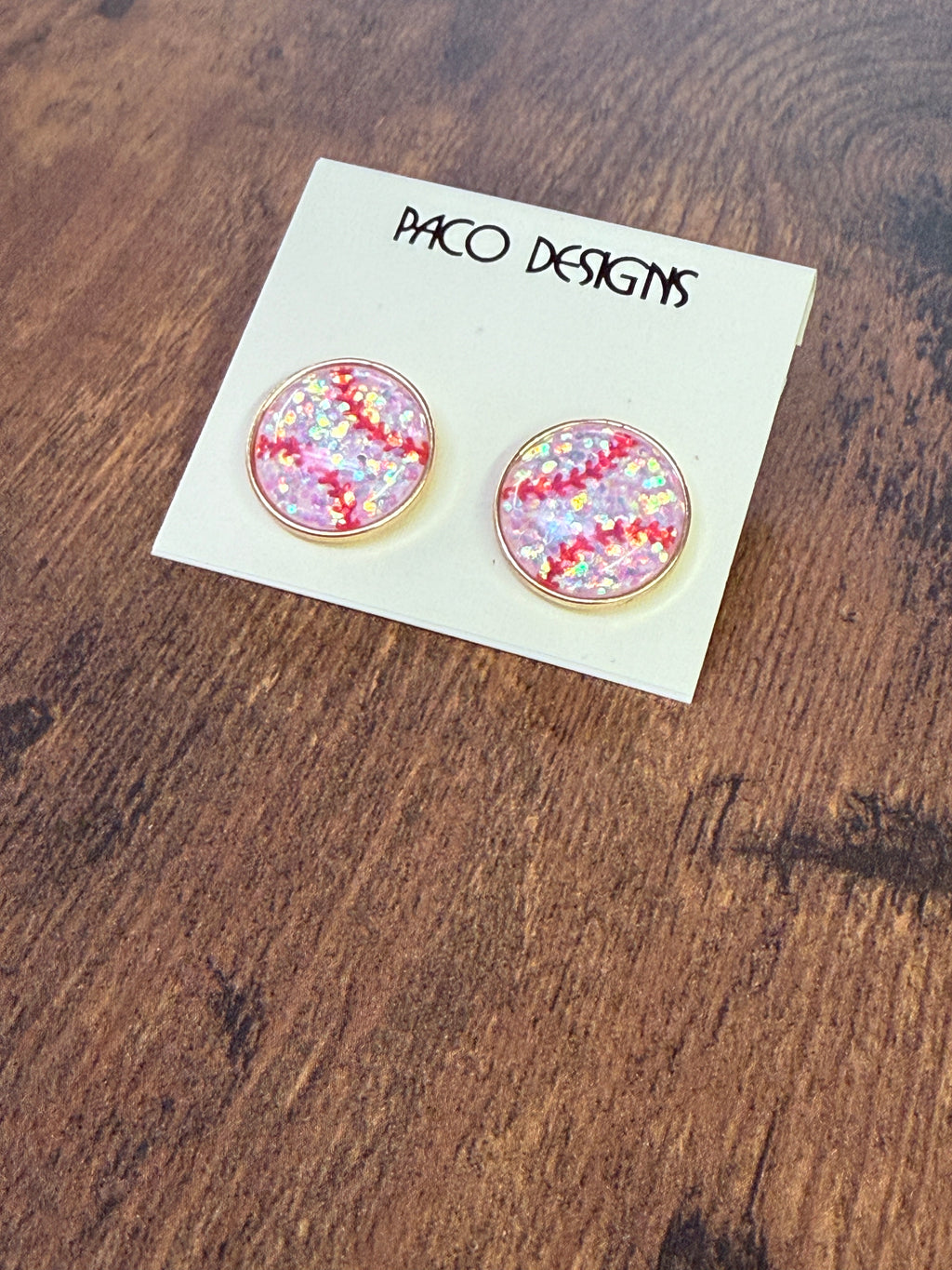 Baseball Stud Earrings with Glitter Flecks