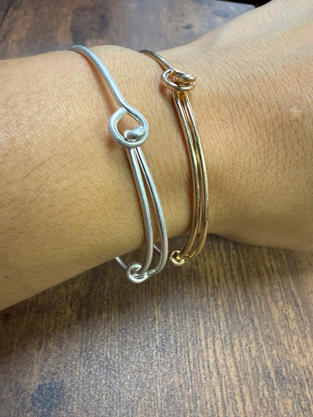 Two-tone Wire Wrapped Cross Bangle Bracelet