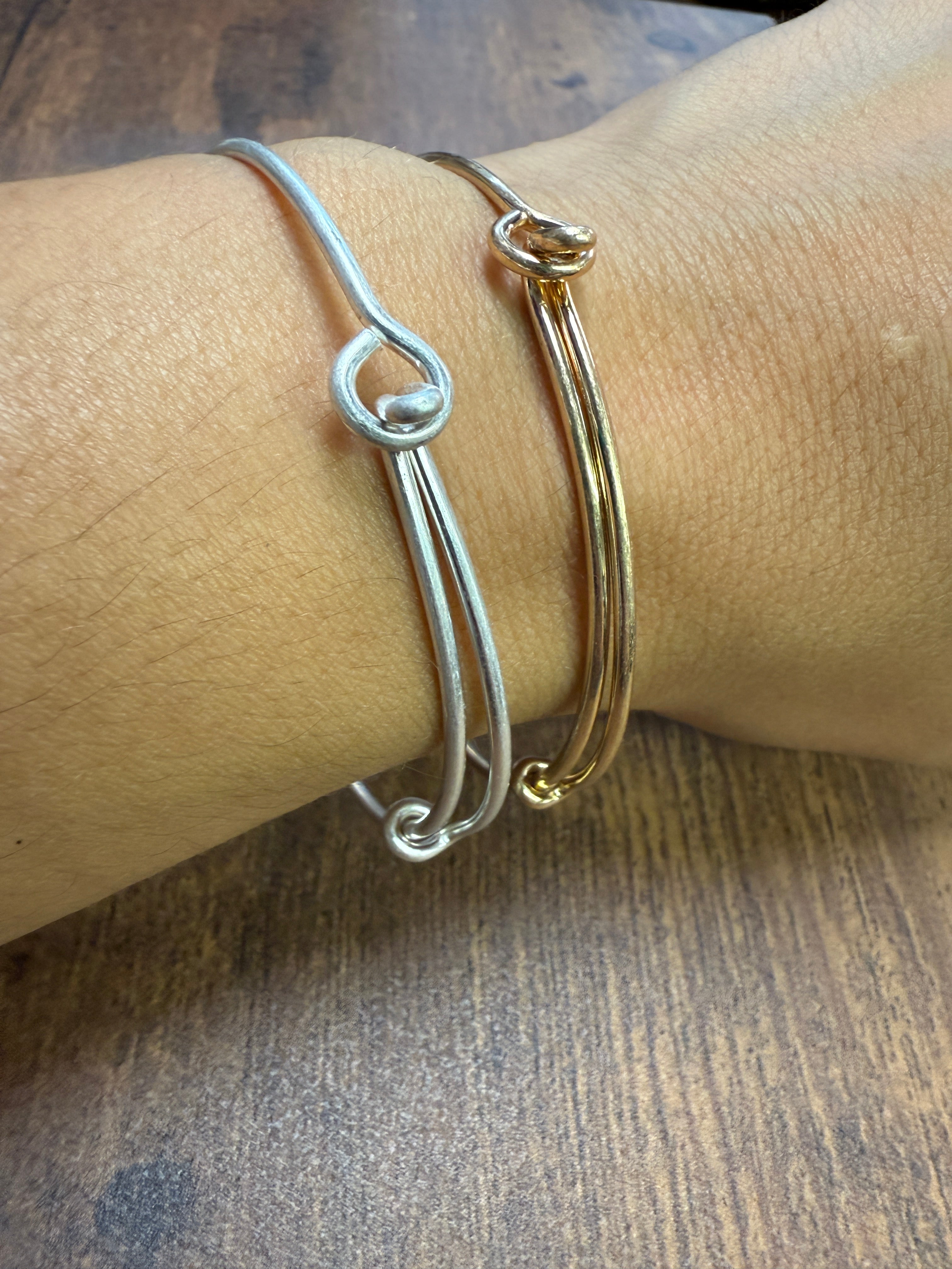 Two-tone Wire Wrapped Cross Bangle Bracelet