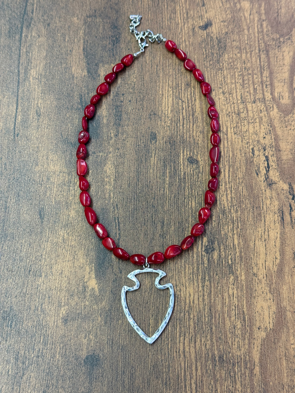 Red Coral Beaded Arrowhead Pendant Necklace
