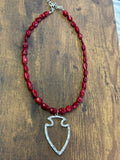 Red Coral Beaded Arrowhead Pendant Necklace