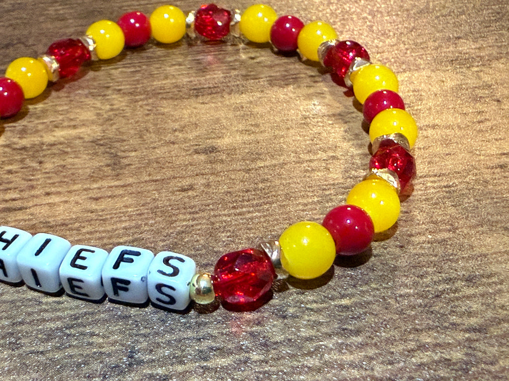 "I <3 CHIEFS" Red and Yellow Stretch Beaded Bracelet