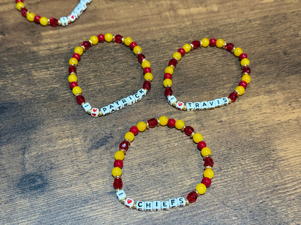"I <3 CHIEFS" Red and Yellow Stretch Beaded Bracelet
