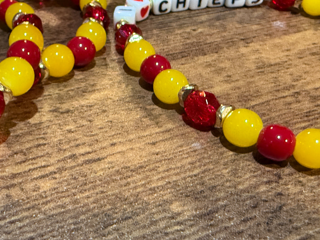 "I <3 CHIEFS" Red and Yellow Stretch Beaded Bracelet
