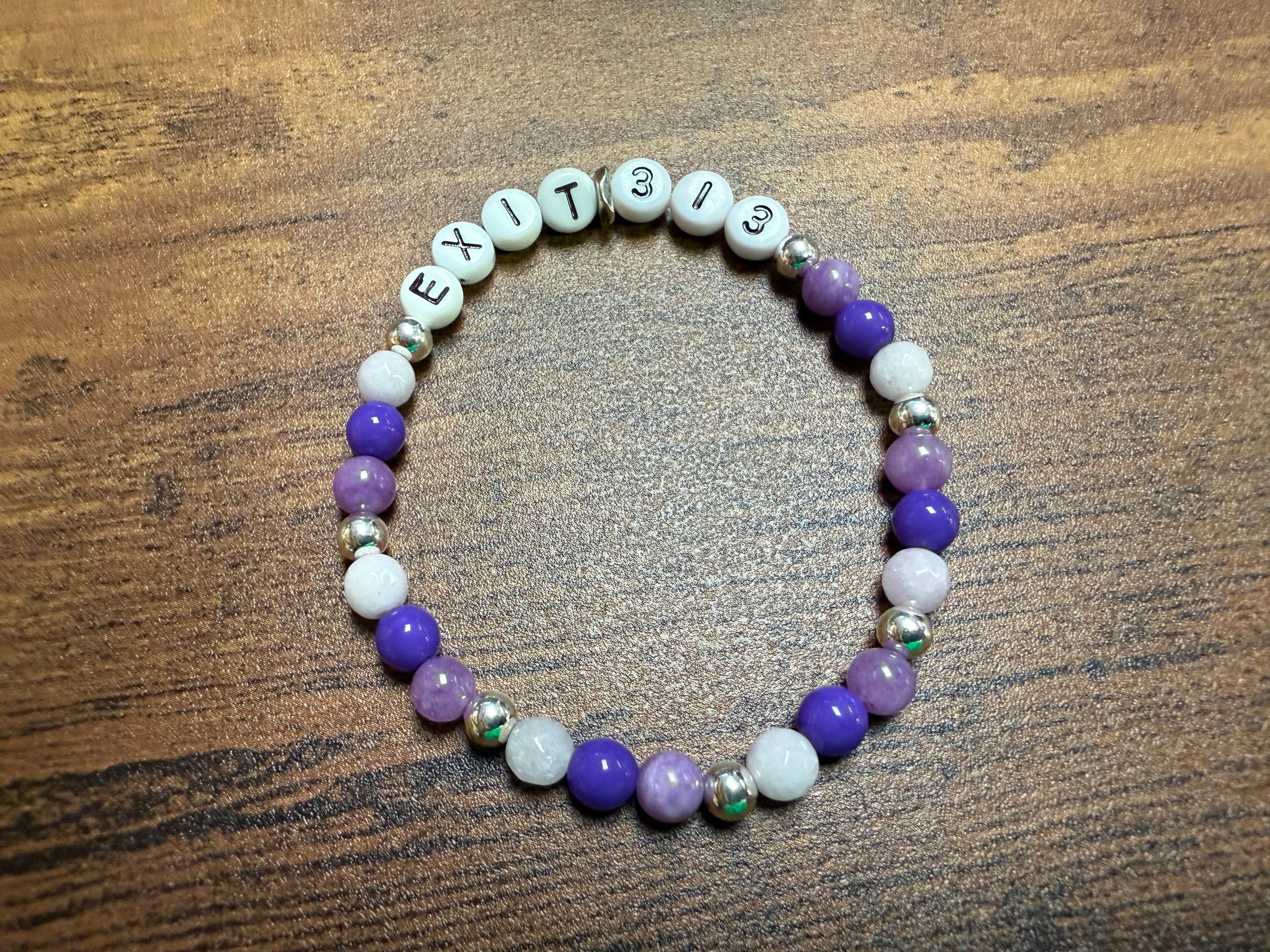 "EXIT 313" Purple Beaded Bracelet