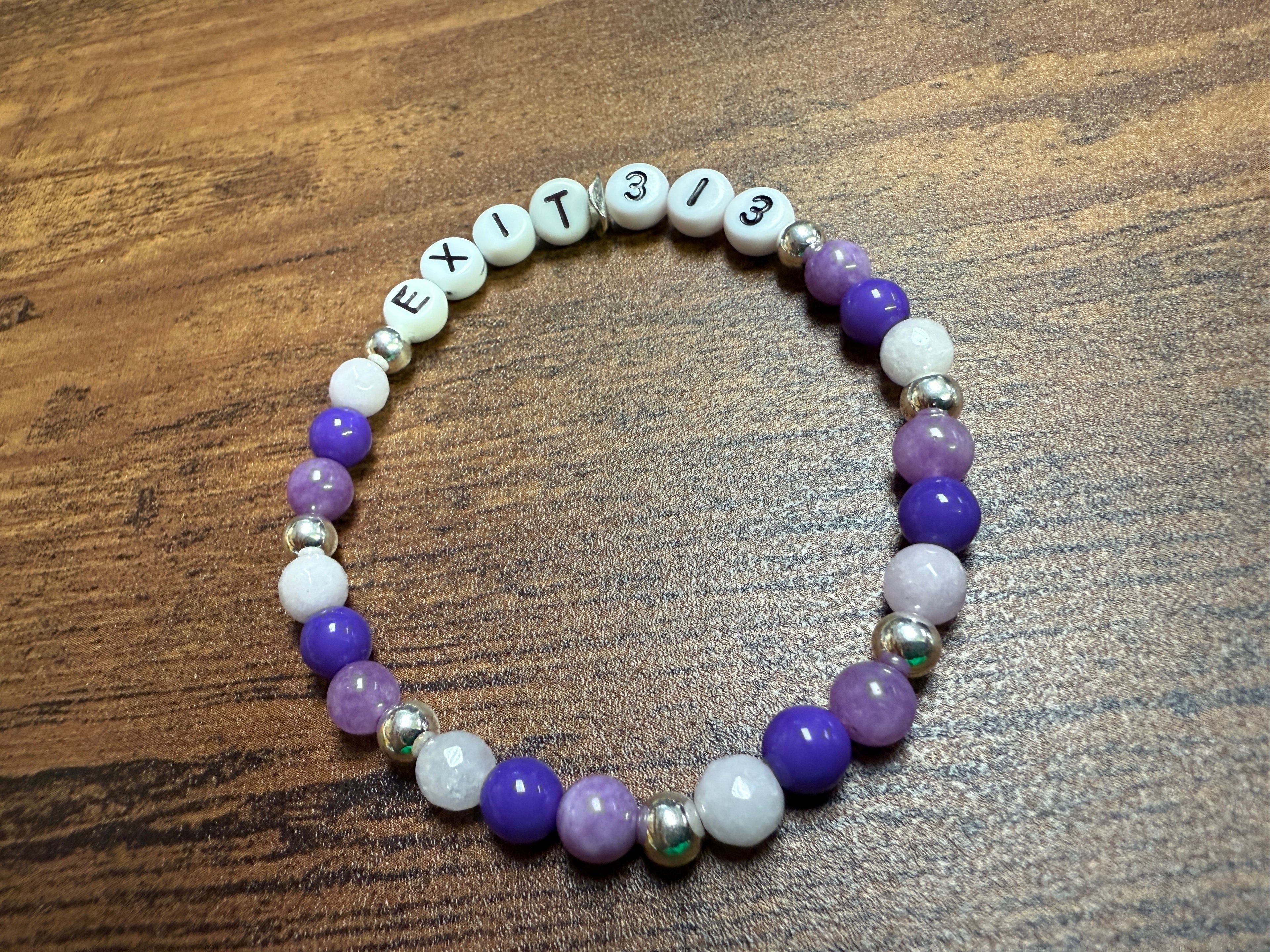 "EXIT 313" Purple Beaded Bracelet