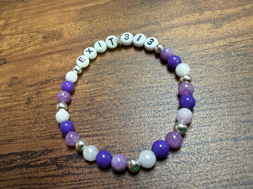 "EXIT 313" Purple Beaded Bracelet
