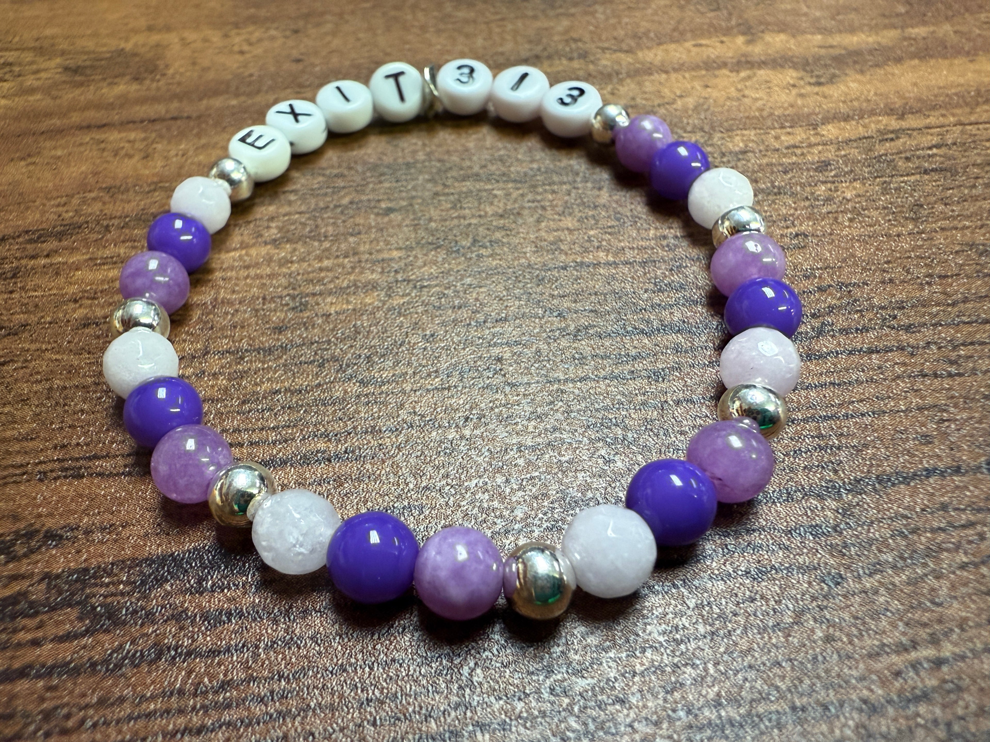 "EXIT 313" Purple Beaded Bracelet