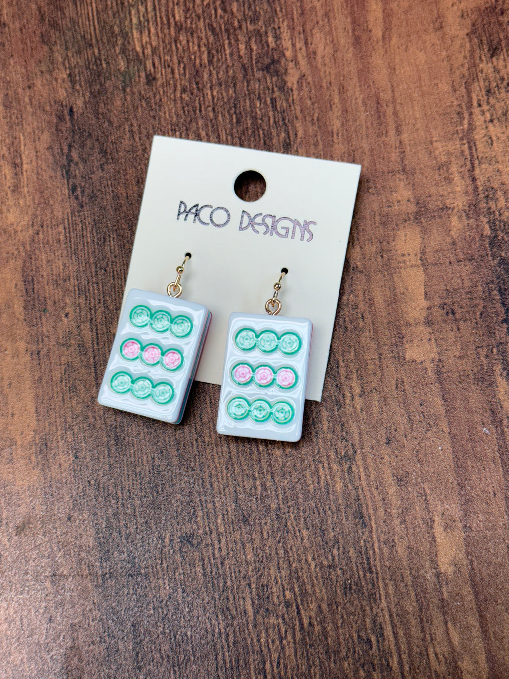 Green & Pink Mahjong Tile Acrylic Earrings