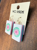 Green & Pink Mahjong Tile Acrylic Earrings