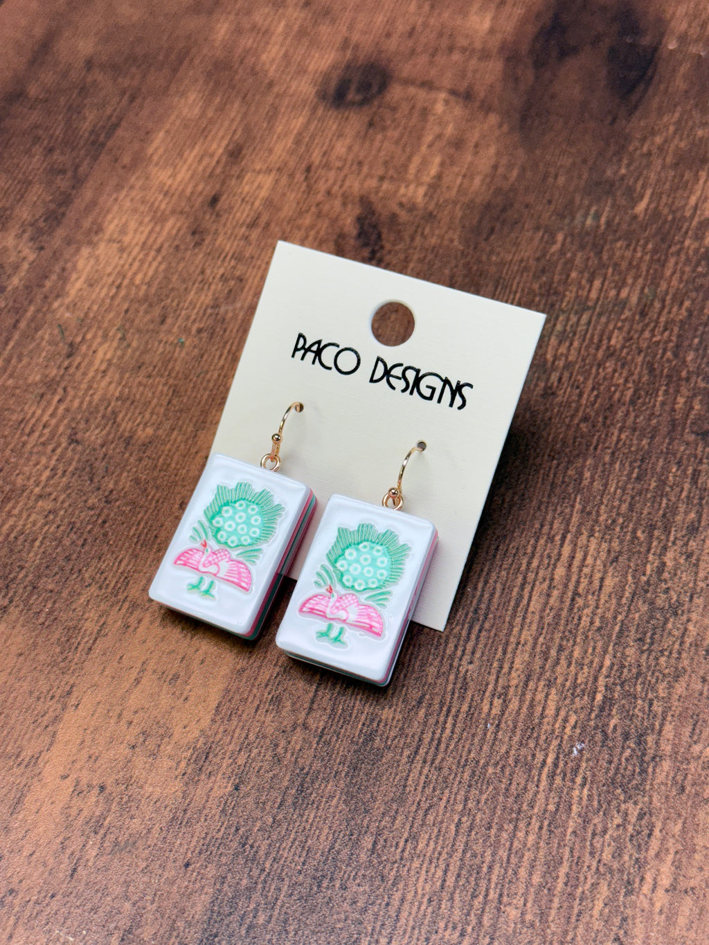Green & Pink Mahjong Tile Acrylic Earrings
