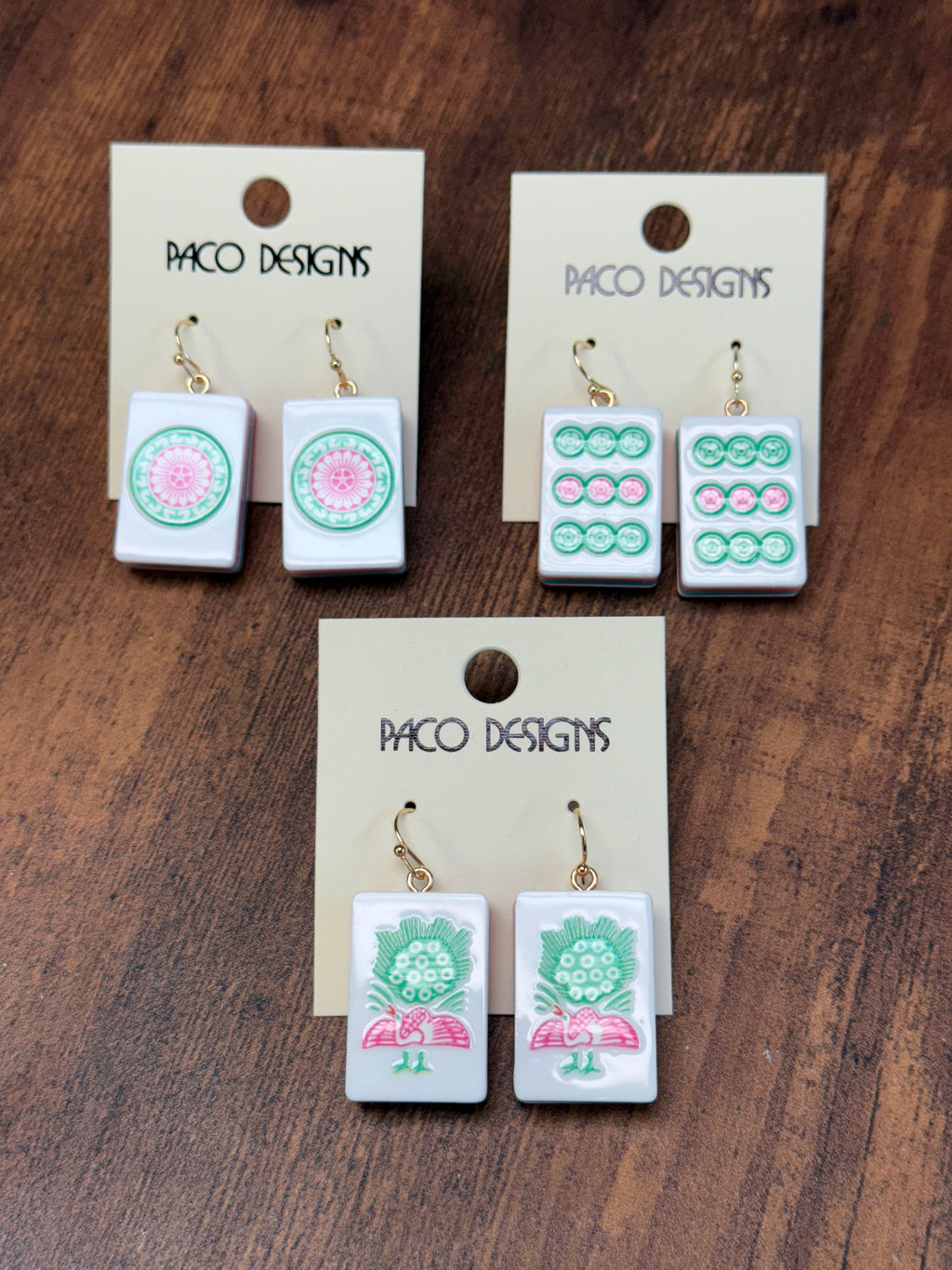 Green & Pink Mahjong Tile Acrylic Earrings